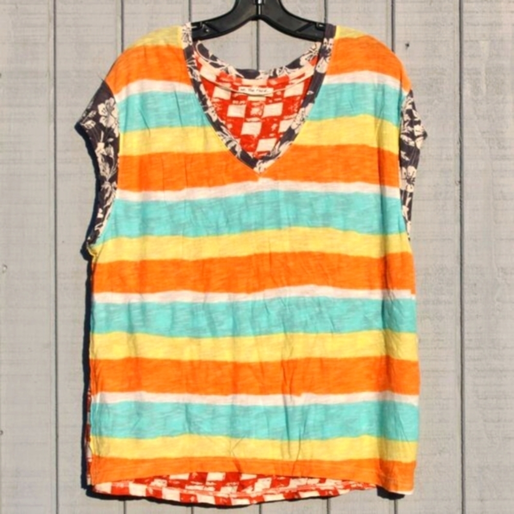 We The Free (Free People) Patchwork Striped Tee - Size S - Cotton Modal Blend - Picture 1 of 5